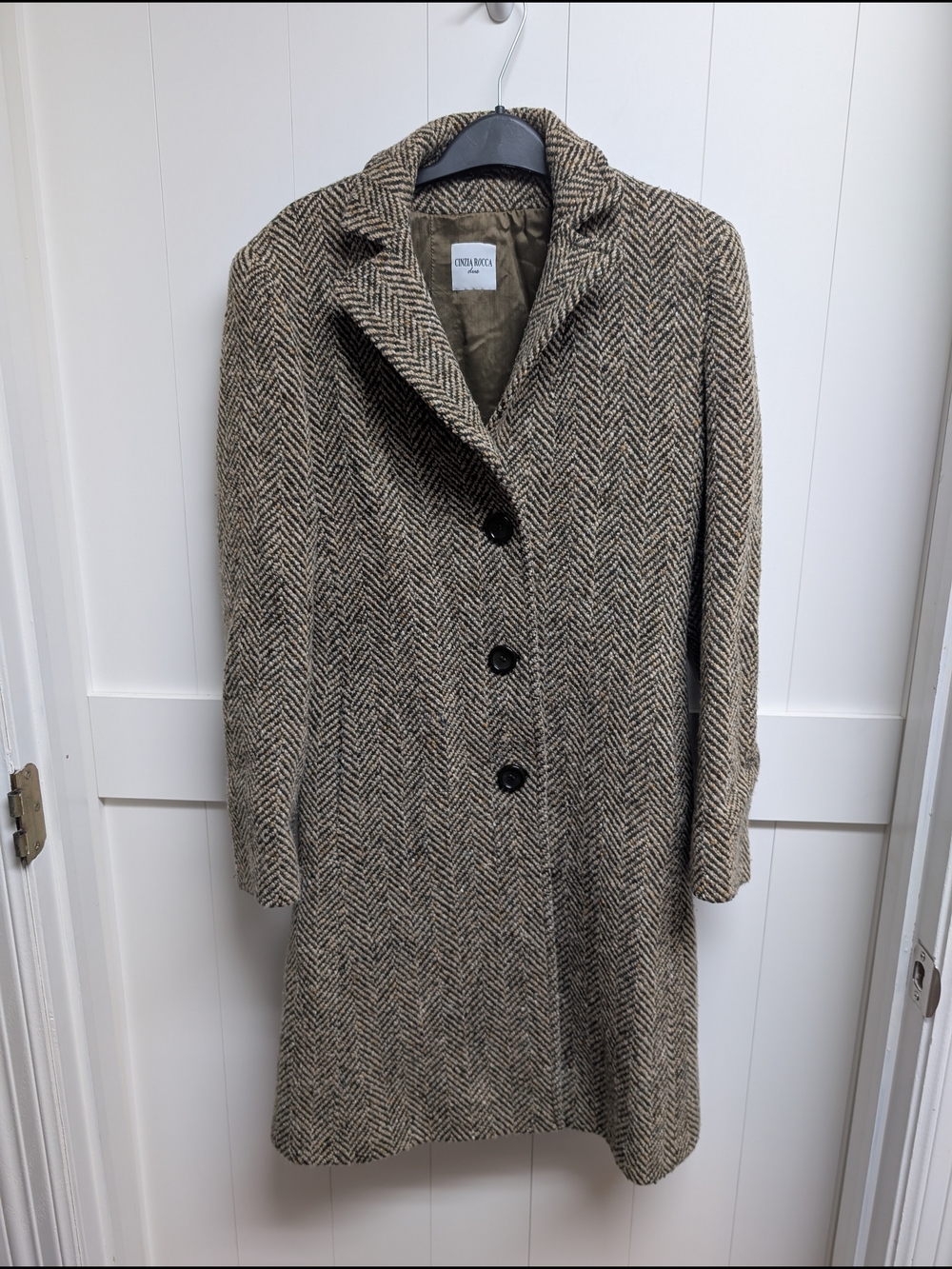Cinzia Rocca Due Women's Herringbone Wool Coat - Beige/Green, sz 2